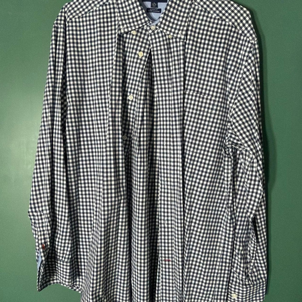 Vintage Tommy Hilfiger Mens XL Black White Gingham Button Up Shirt Classic Fit